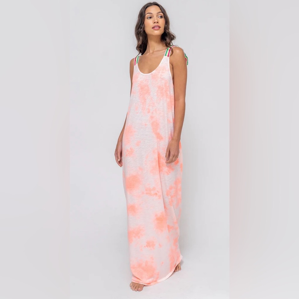 Brand New Pitusa Tie Die Maxi Backless Coral Dress Petite